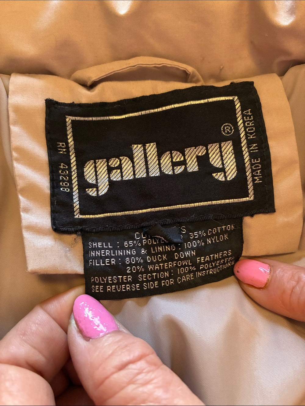 Gallery Tan Puffer Jacket with Pink Accents - Picture 2 of 8